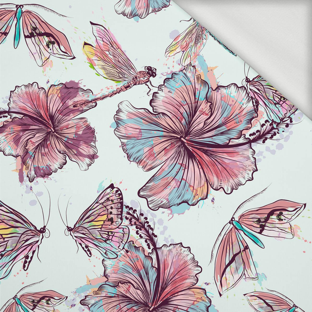 HIBISCUS AND BUTTERFLIES - looped knit fabric