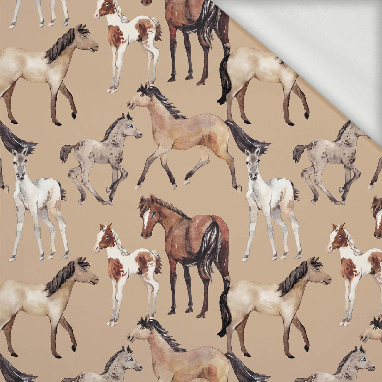 HORSES / beige - looped knit fabric