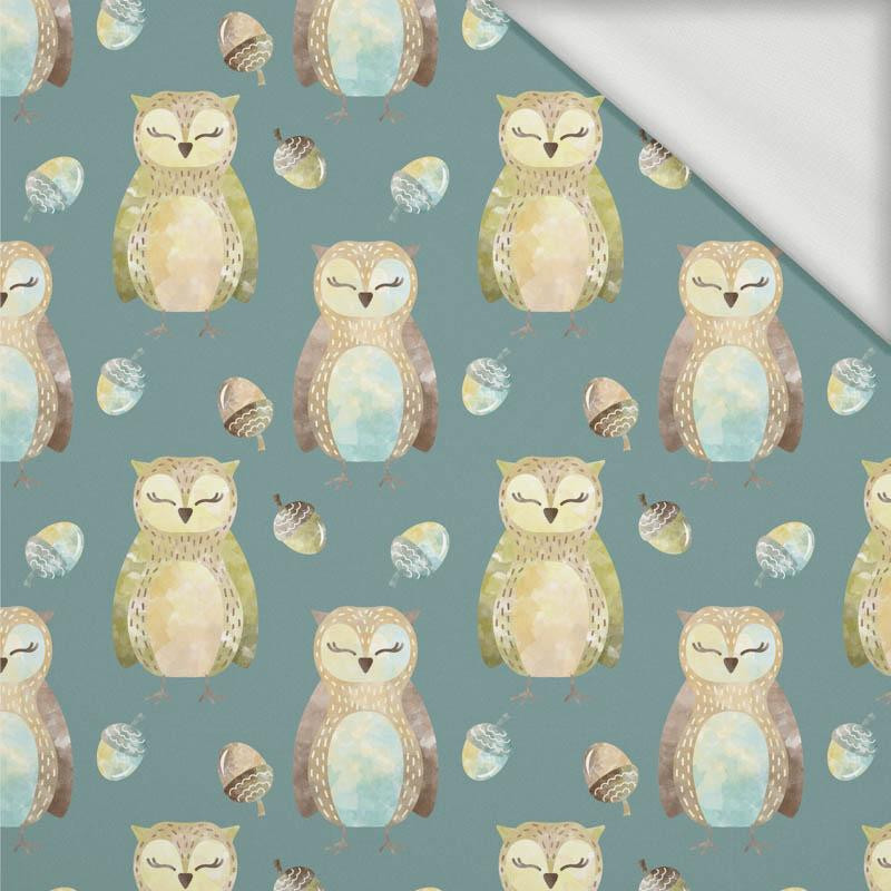 OWLS AND ACORNS (FOREST ANIMALS) - looped knit fabric