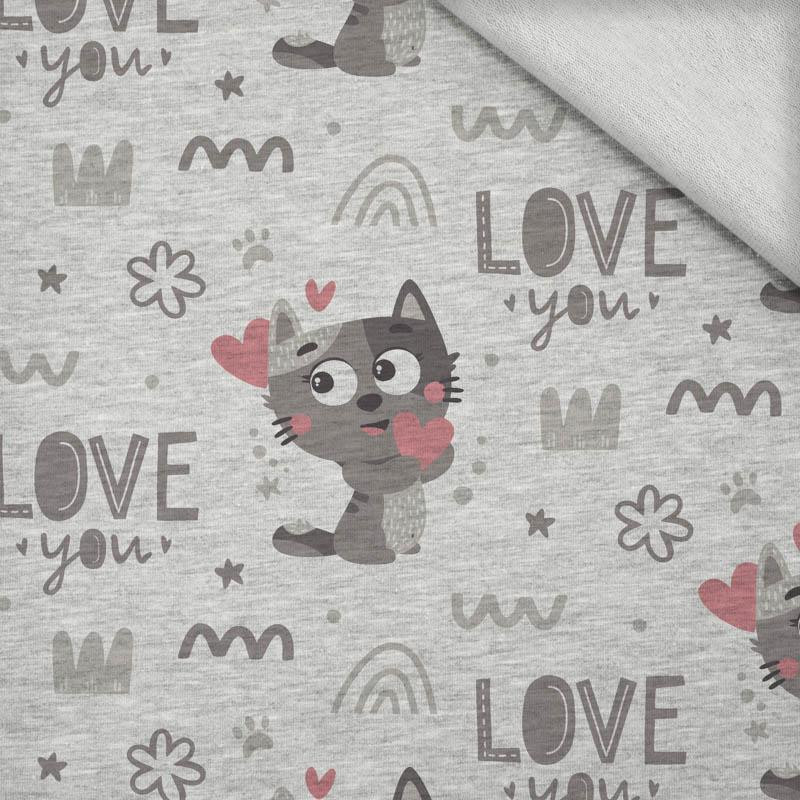CATS / love you (CATS WORLD) / melange light grey - looped knit fabric