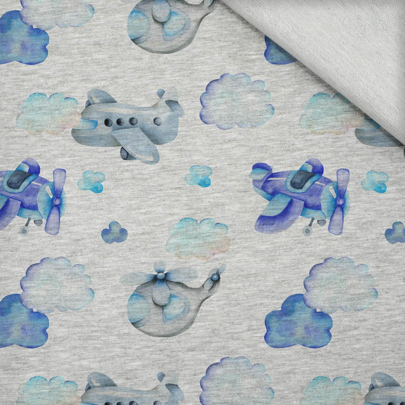 AIR TRAVEL (COLORFUL TRANSPORT) / melange light grey - looped knit fabric