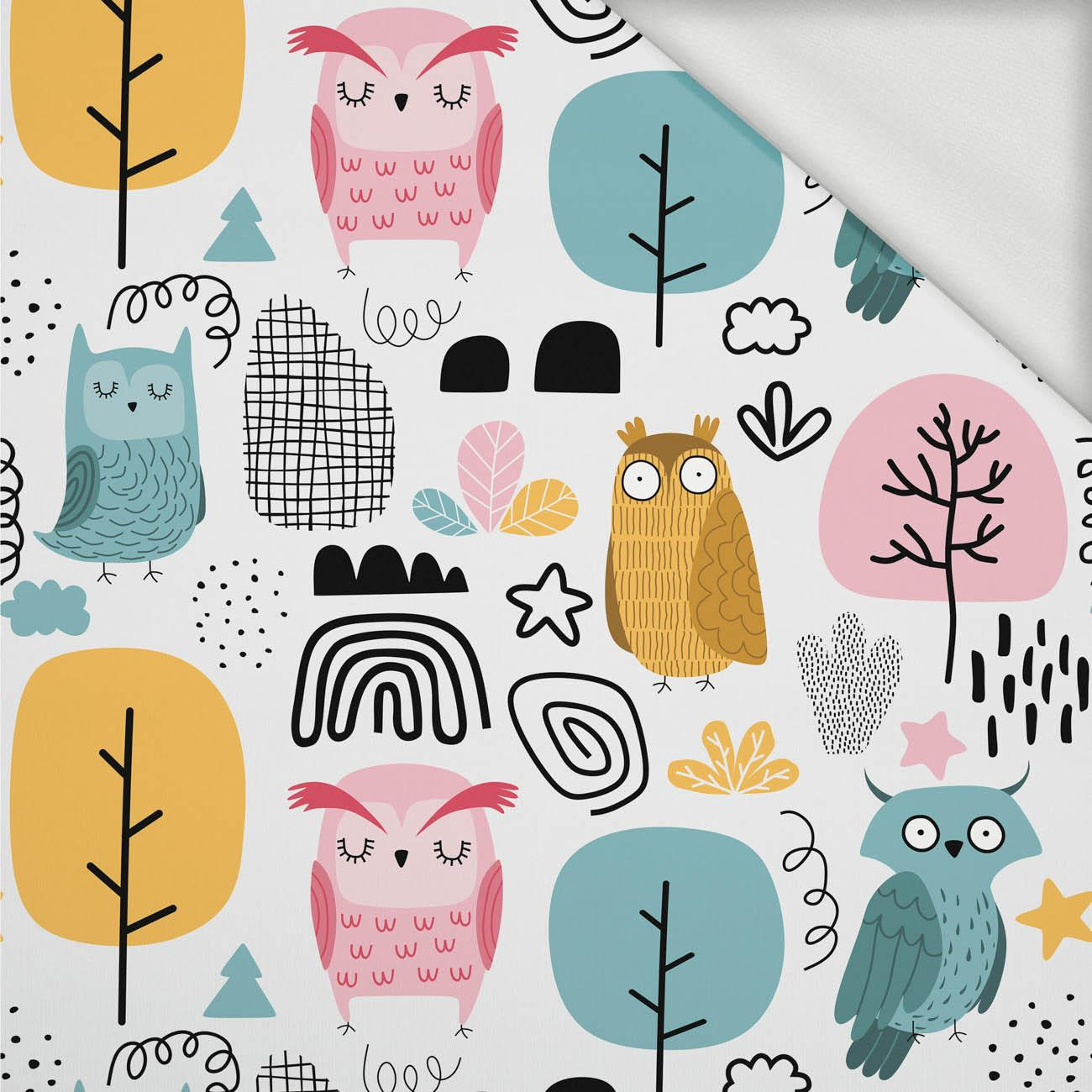 PAINTED OWLS - looped knit fabric