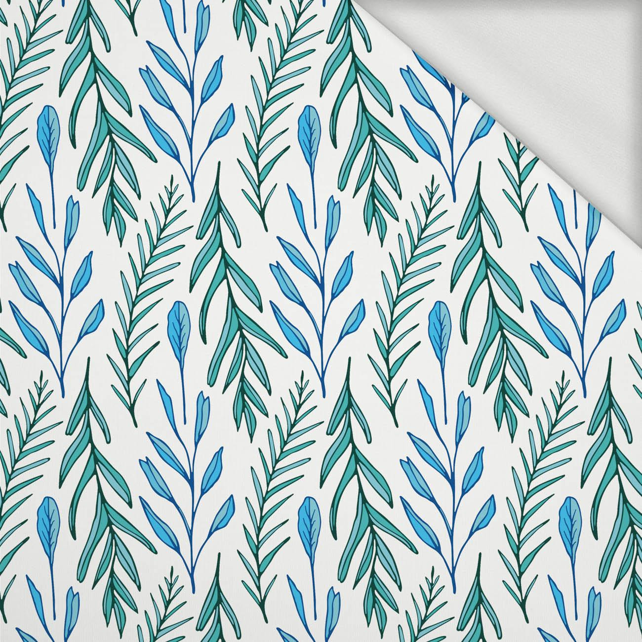 BLUE LEAVES pat. 3 / white - looped knit fabric