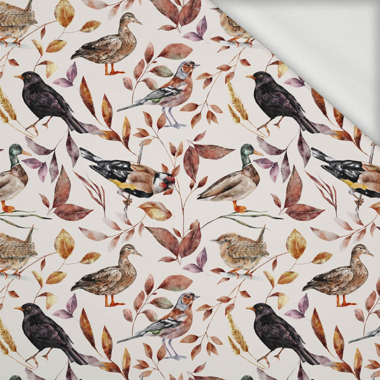 BIRDS PAT. 2 / WHITE (COLORFUL AUTUMN) - looped knit fabric