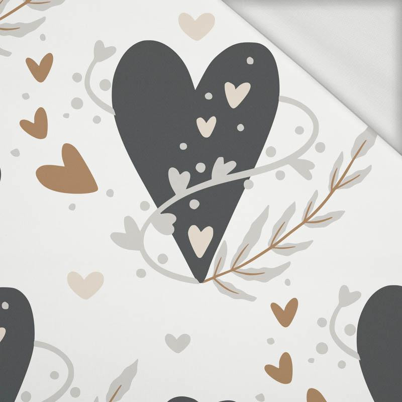 GRAPHITE HEARTS / white (RAINBOWS AND HEARTS) - looped knit fabric