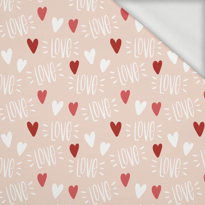 LOVE / RED HEARTS (BIRDS IN LOVE) - looped knit fabric