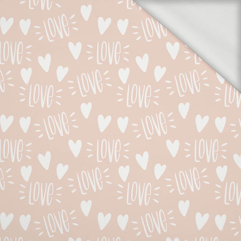 LOVE / WHITE HEARTS (BIRDS IN LOVE) - looped knit fabric