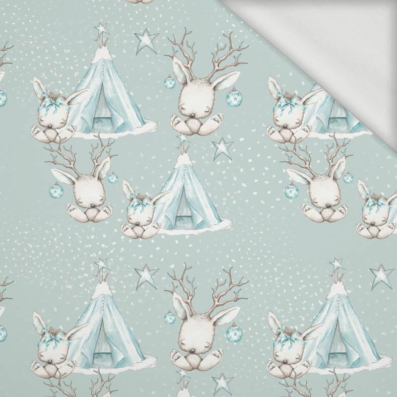 ANIMALS IN TIPI / light blue (MAGICAL CHRISTMAS FOREST) - looped knit fabric