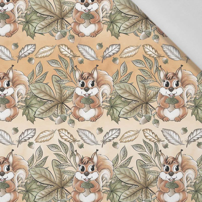 SQUIRRELS AND LEAVES pat. 2 (AUTUMN IN THE FOREST) - Cotton woven fabric