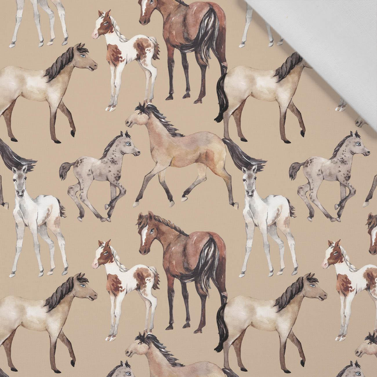 HORSES / beige - Cotton woven fabric