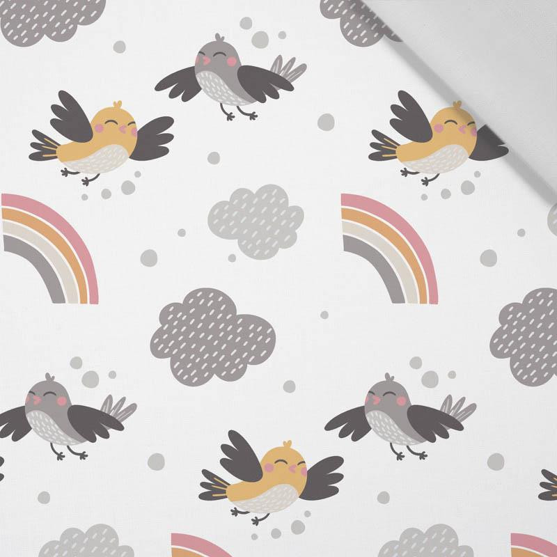 SPARROWS / rainbow (CATS WORLD) / white - Cotton woven fabric