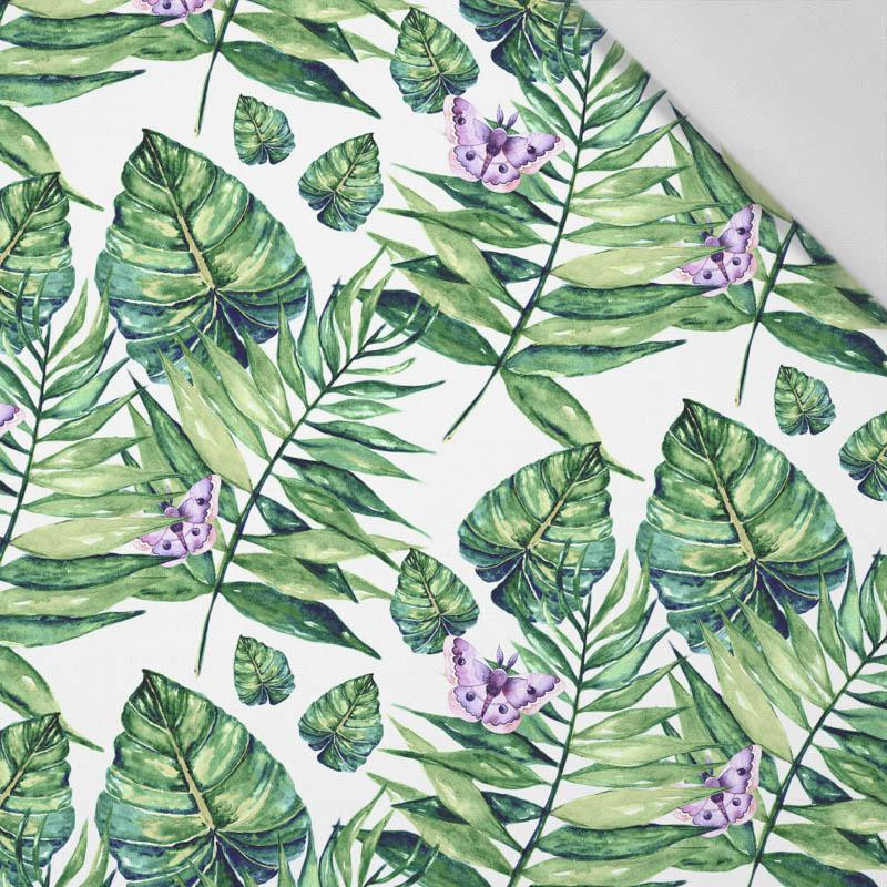 MINI LEAVES AND INSECTS PAT. 4 (TROPICAL NATURE) / white - Cotton woven fabric