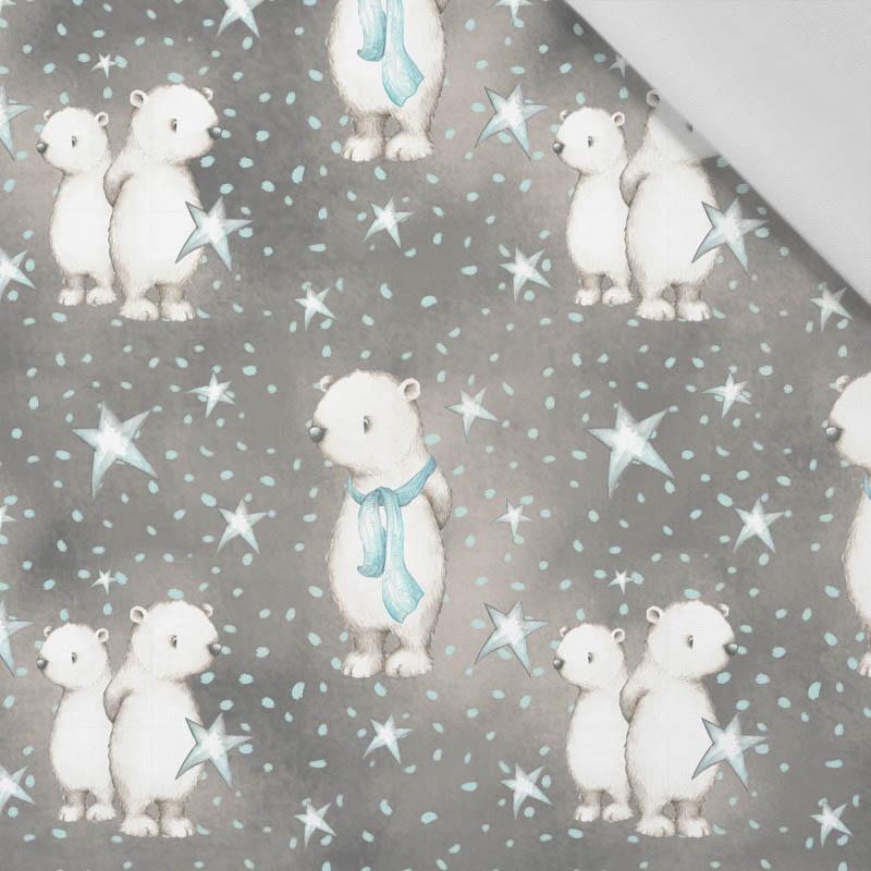 TEDDIES AND STARS / dark grey (MAGICAL CHRISTMAS FOREST) - Cotton woven fabric