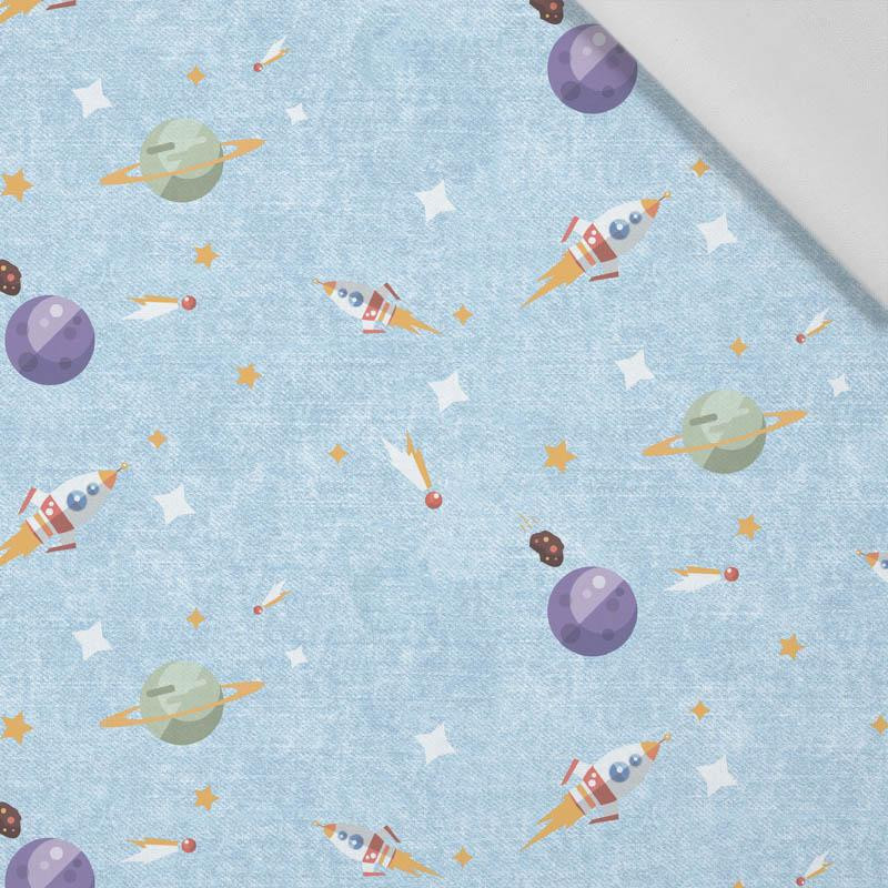 PLANETS AND ROCKETS (SPACE EXPEDITION) / ACID WASH LIGHT BLUE - Cotton woven fabric
