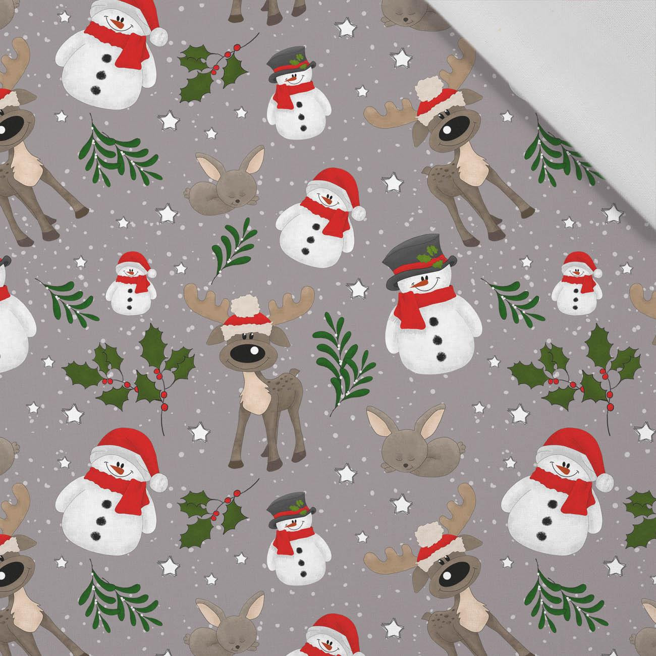 SNOWMEN AND REINDEERS / grey (WINTER SQUAD) - Cotton woven fabric