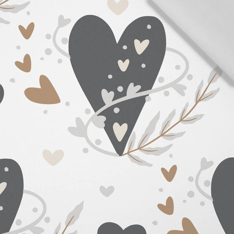 GRAPHITE HEARTS / white (RAINBOWS AND HEARTS) - Cotton woven fabric