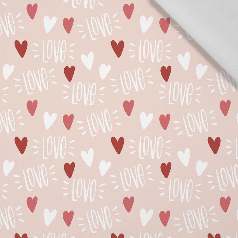 LOVE / RED HEARTS (BIRDS IN LOVE) - Cotton woven fabric
