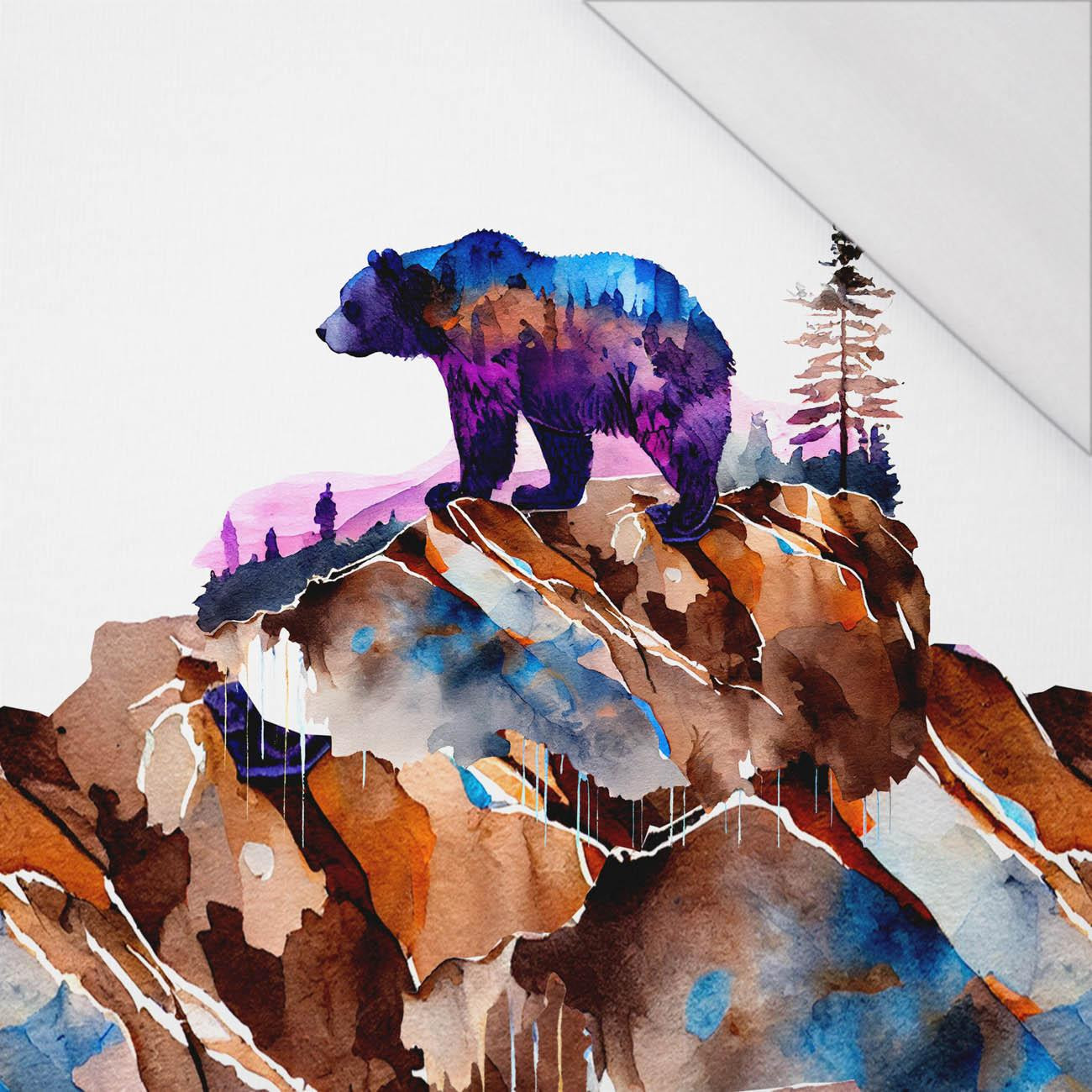 BEAR ON A ROCK - panel (75cm x 80cm) SINGLE JERSEY PANEL