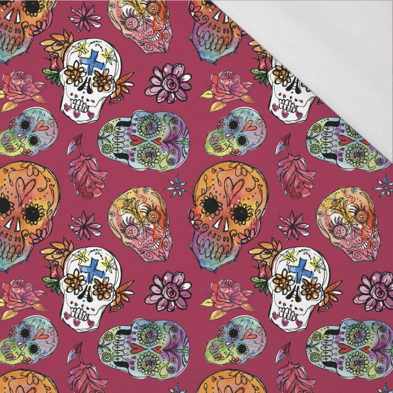 SKULLS pat. 3 / fuchsia (DIA DE LOS MUERTOS) - single jersey with elastane 