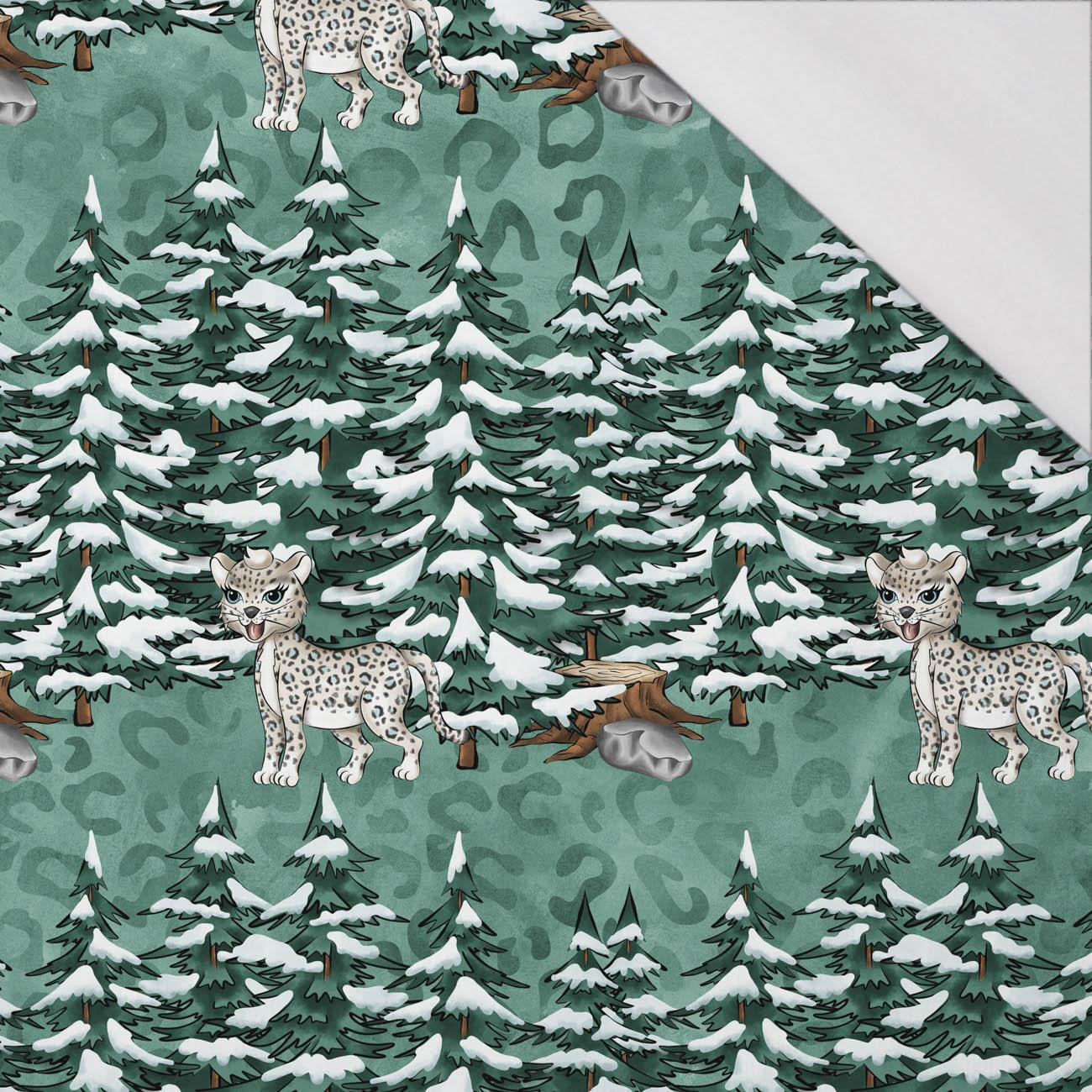 LEOPARDS IN THE FOREST (SNOW LEOPARDS) - single jersey with elastane 