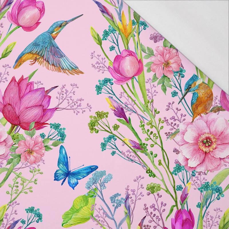 KINGFISHERS AND BUTTERFLIES (KINGFISHERS IN THE MEADOW) / pink - single jersey with elastane 
