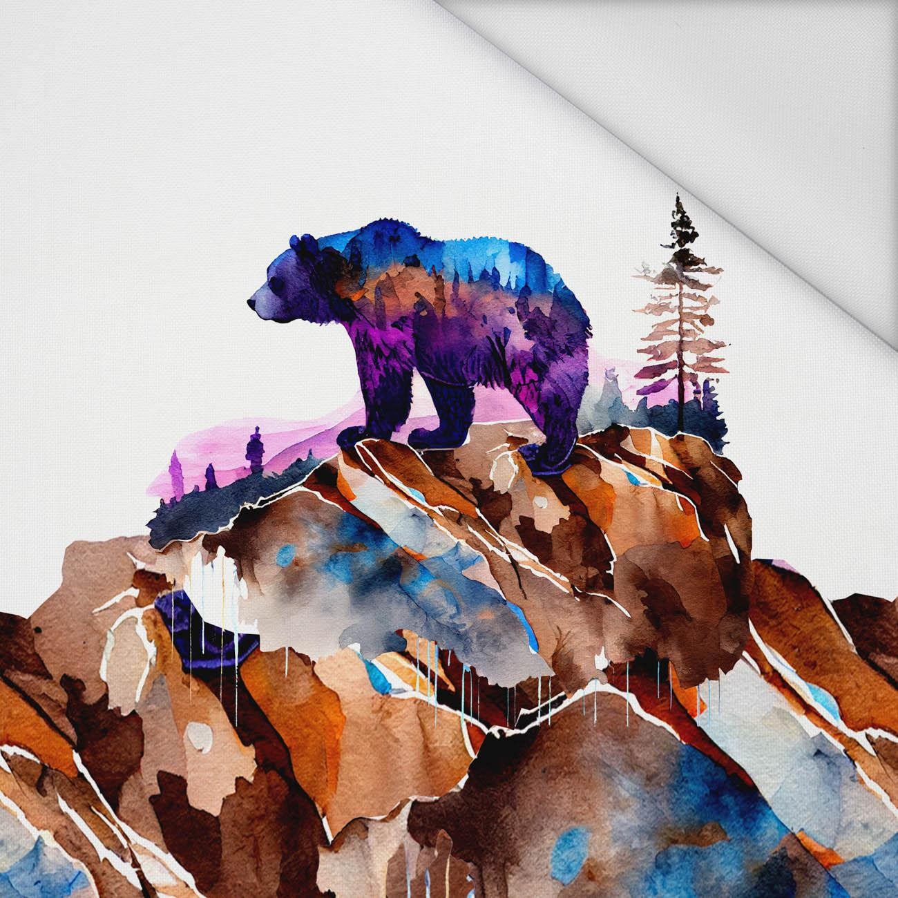 BEAR ON A ROCK - panel (75cm x 80cm) Waterproof woven fabric