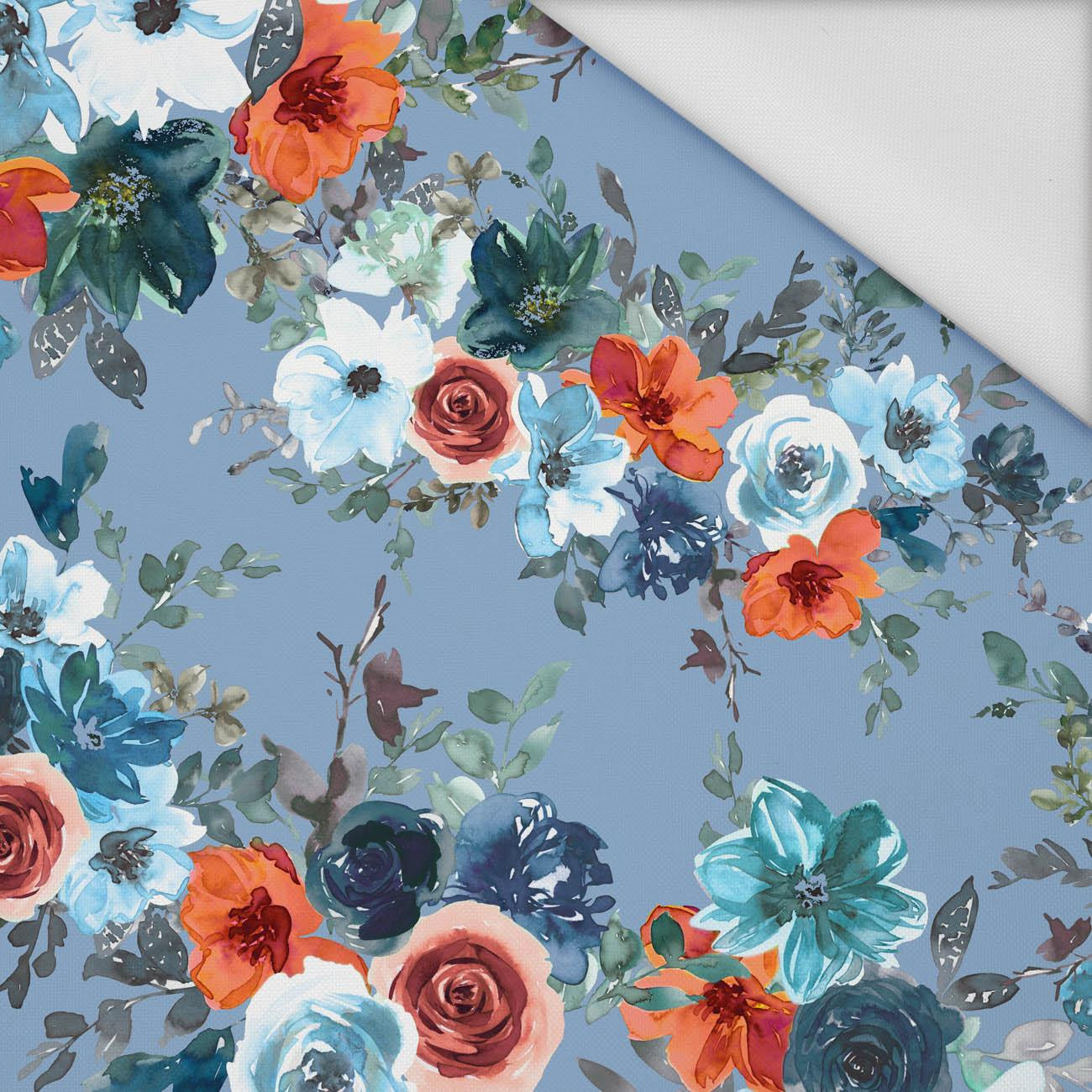 WATER-COLOR FLOWERS pat. 2 / light blue - Waterproof woven fabric