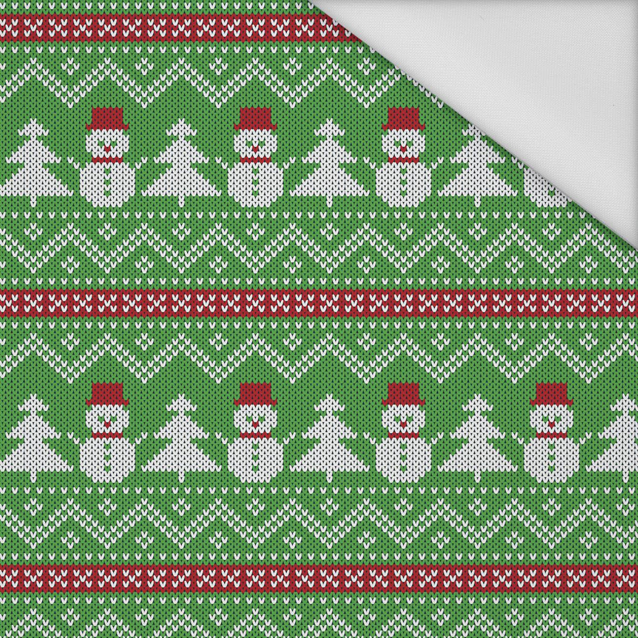 SNOWMEN WITH CHRISTMAS TREES / green  - Waterproof woven fabric