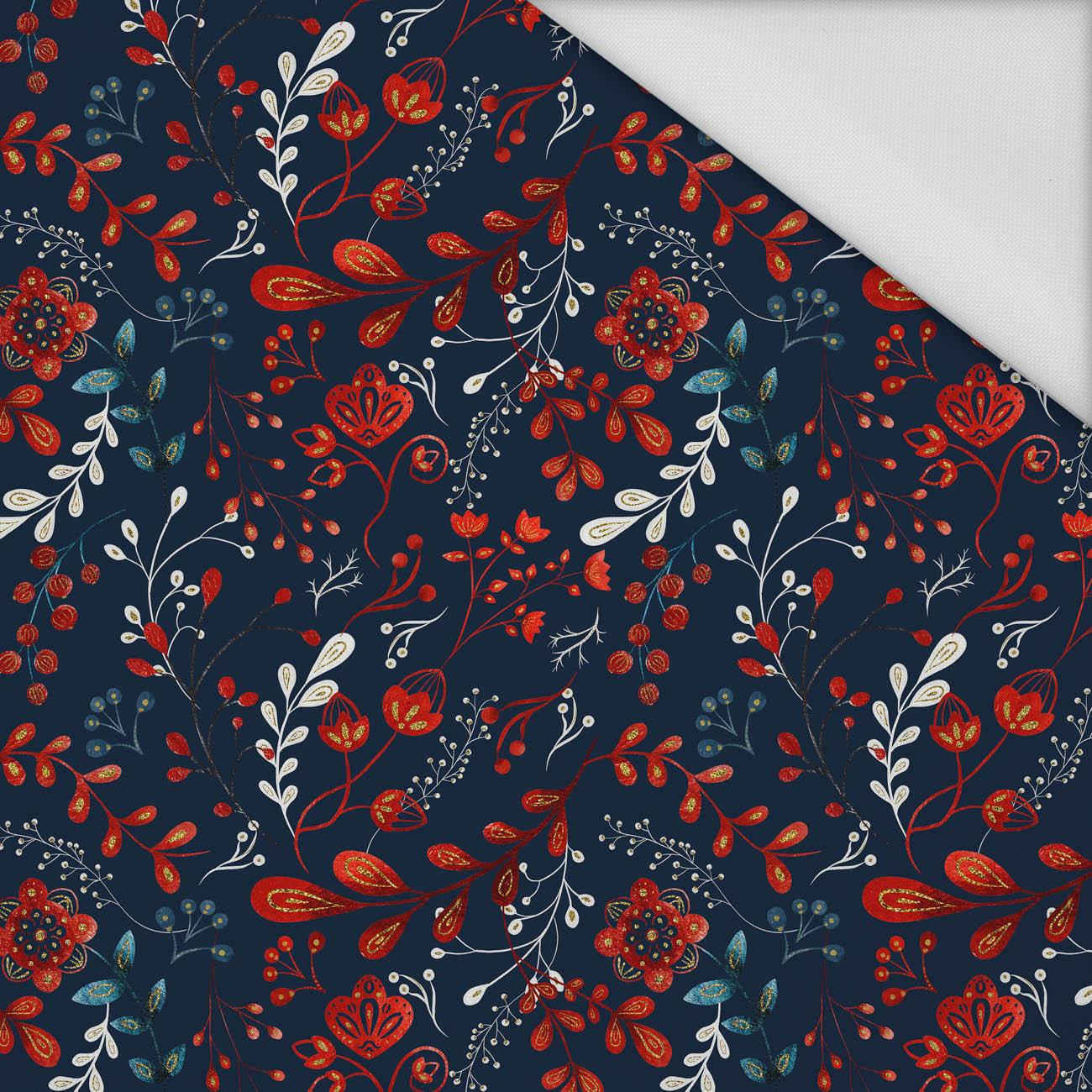 FOLK FLORAL pat. 1 / red (FOLK FOREST) - Waterproof woven fabric