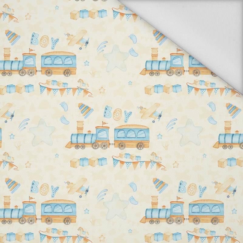 LOCOMOTIVES / garland / ecru (CHILDREN'S TOYS) - Waterproof woven fabric