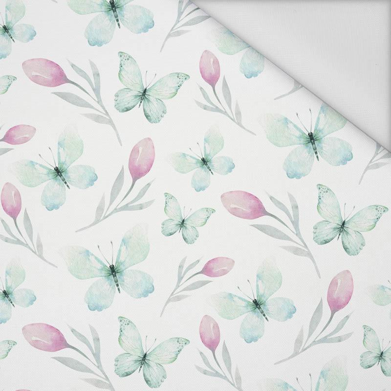 BUTTERFLIES AND TULIPS (WATER-COLOR BUTTERFLIES) - Waterproof woven fabric