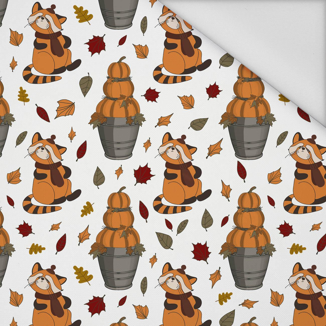 RED PANDAS AND PUMPKIN SNOWMEN / white (RED PANDA’S AUTUMN) - Waterproof woven fabric