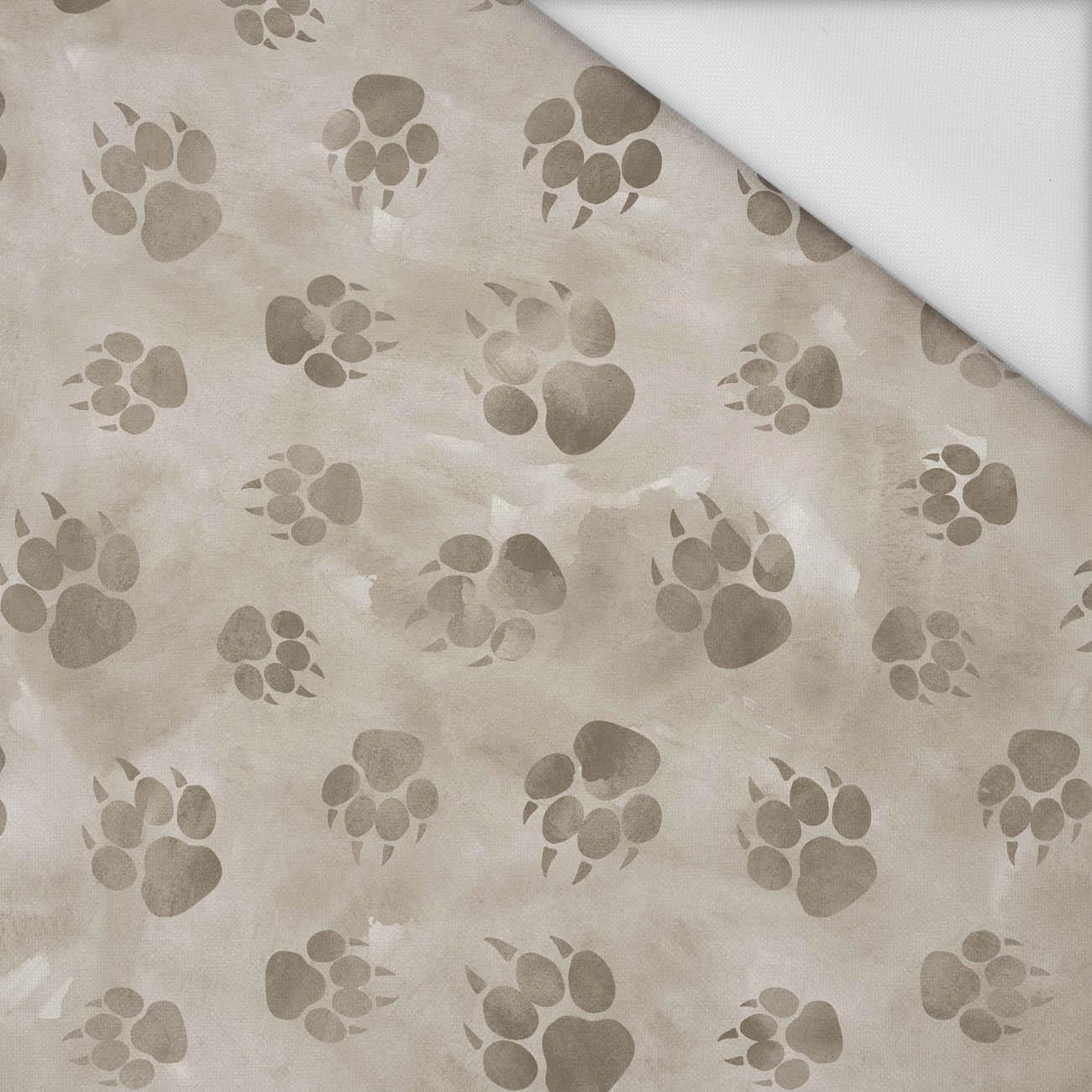 PAW PRINTS / BEIGE (SNOW LEOPARDS) - Waterproof woven fabric
