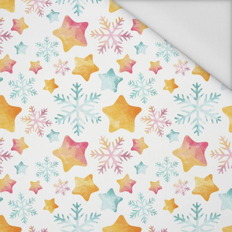 COLORFUL STARS AND SNOWFLAKES (CHRISTMAS PENGUINS) - Waterproof woven fabric