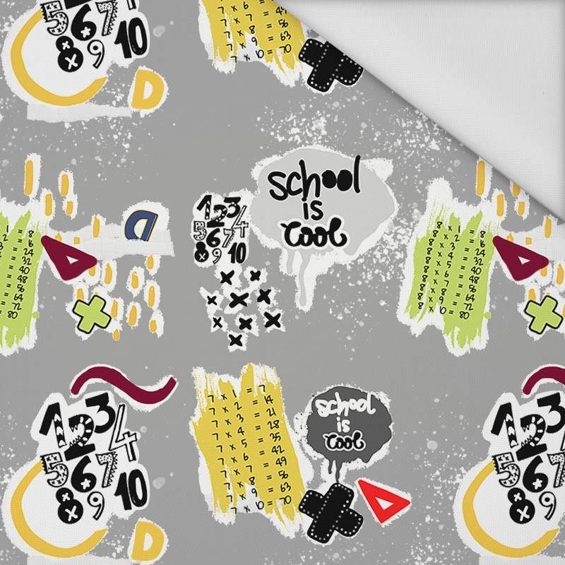 SCHOOL IS COOL / grey (SCHOOL DRAWINGS) - Waterproof woven fabric
