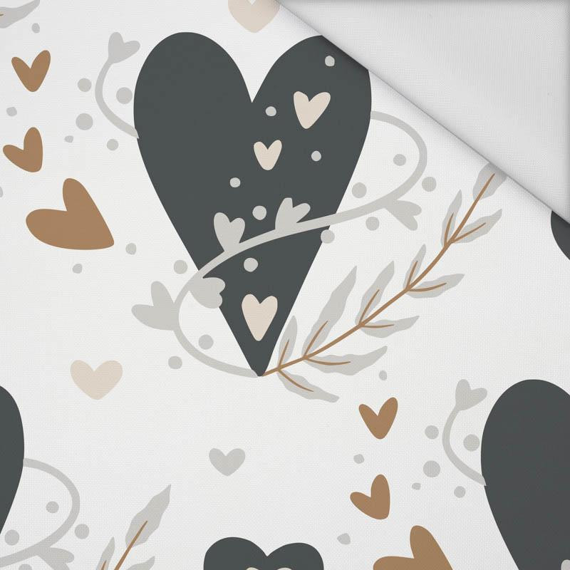 GRAPHITE HEARTS / white (RAINBOWS AND HEARTS) - Waterproof woven fabric