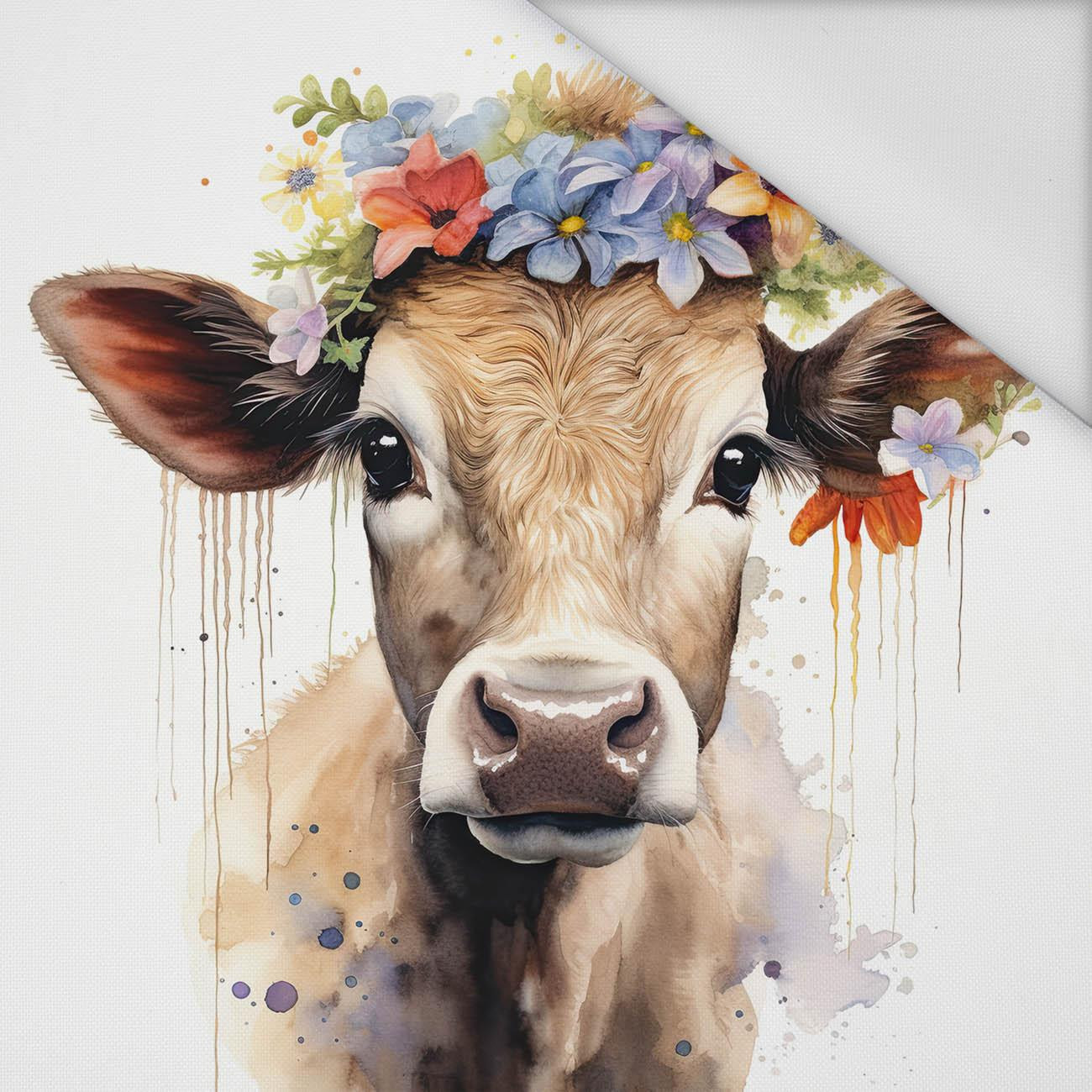 WATERCOLOR COW - panel (75cm x 80cm) Waterproof woven fabric