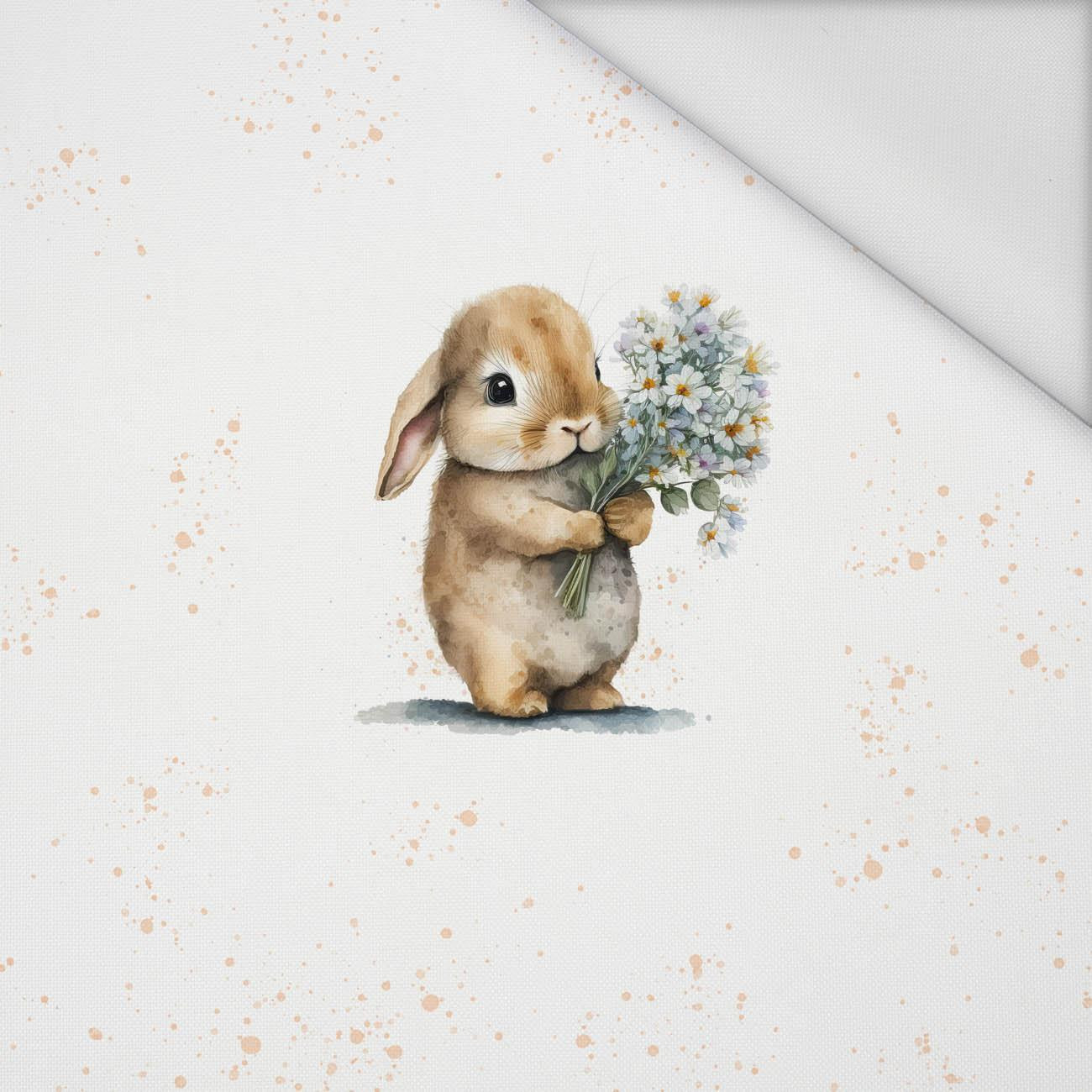 BUNNY WITH A BOUQUET OF FLOWERS - panel (60cm x 50cm) Waterproof woven fabric