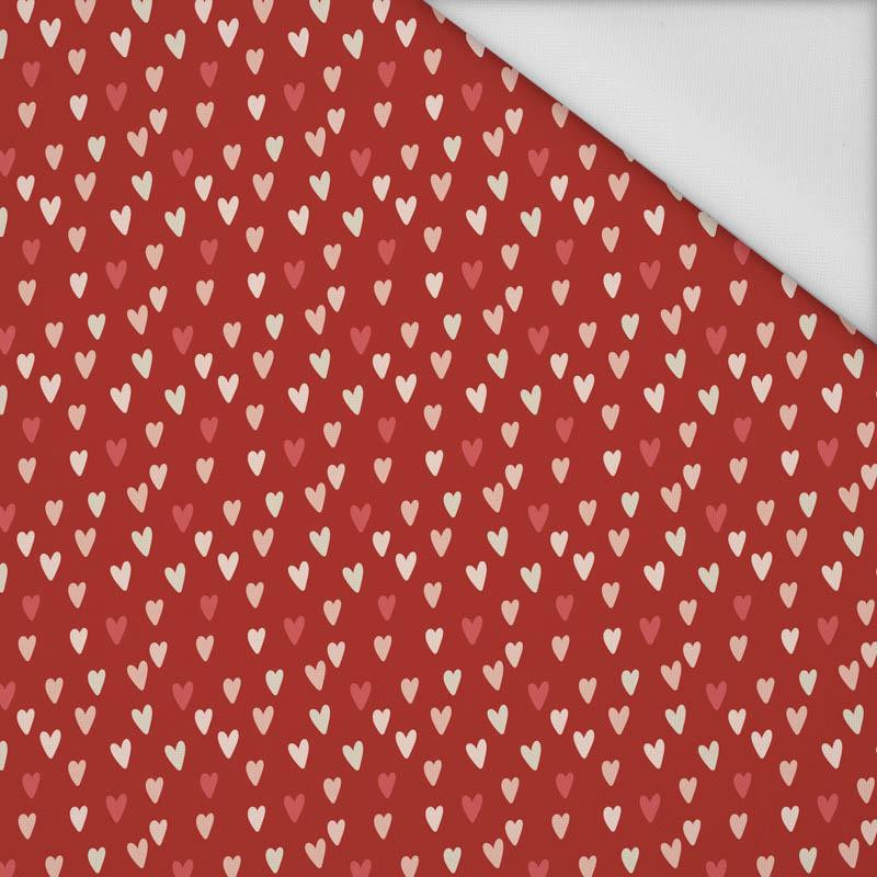 MINI HEARTS / RED (BIRDS IN LOVE) - Waterproof woven fabric