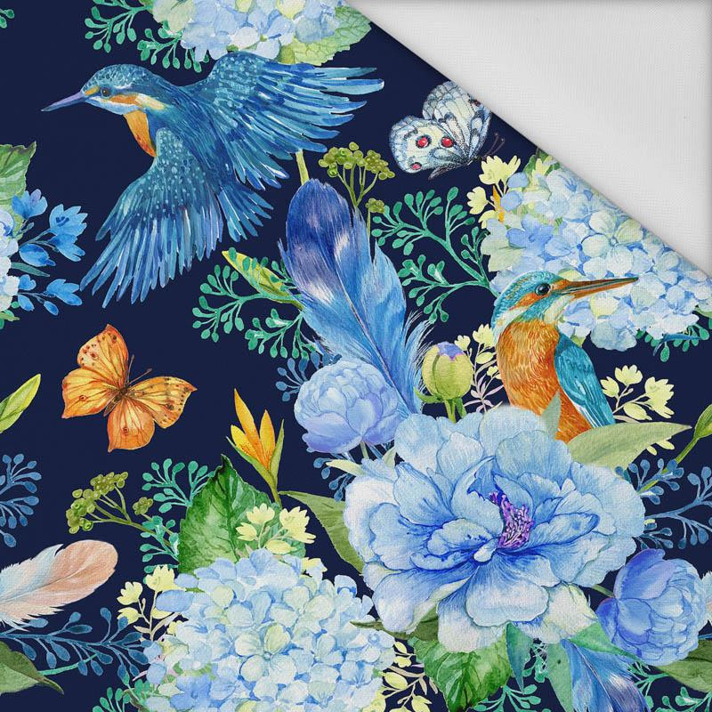 KINGFISHERS AND LILACS (KINGFISHERS IN THE MEADOW) / navy - Waterproof woven fabric