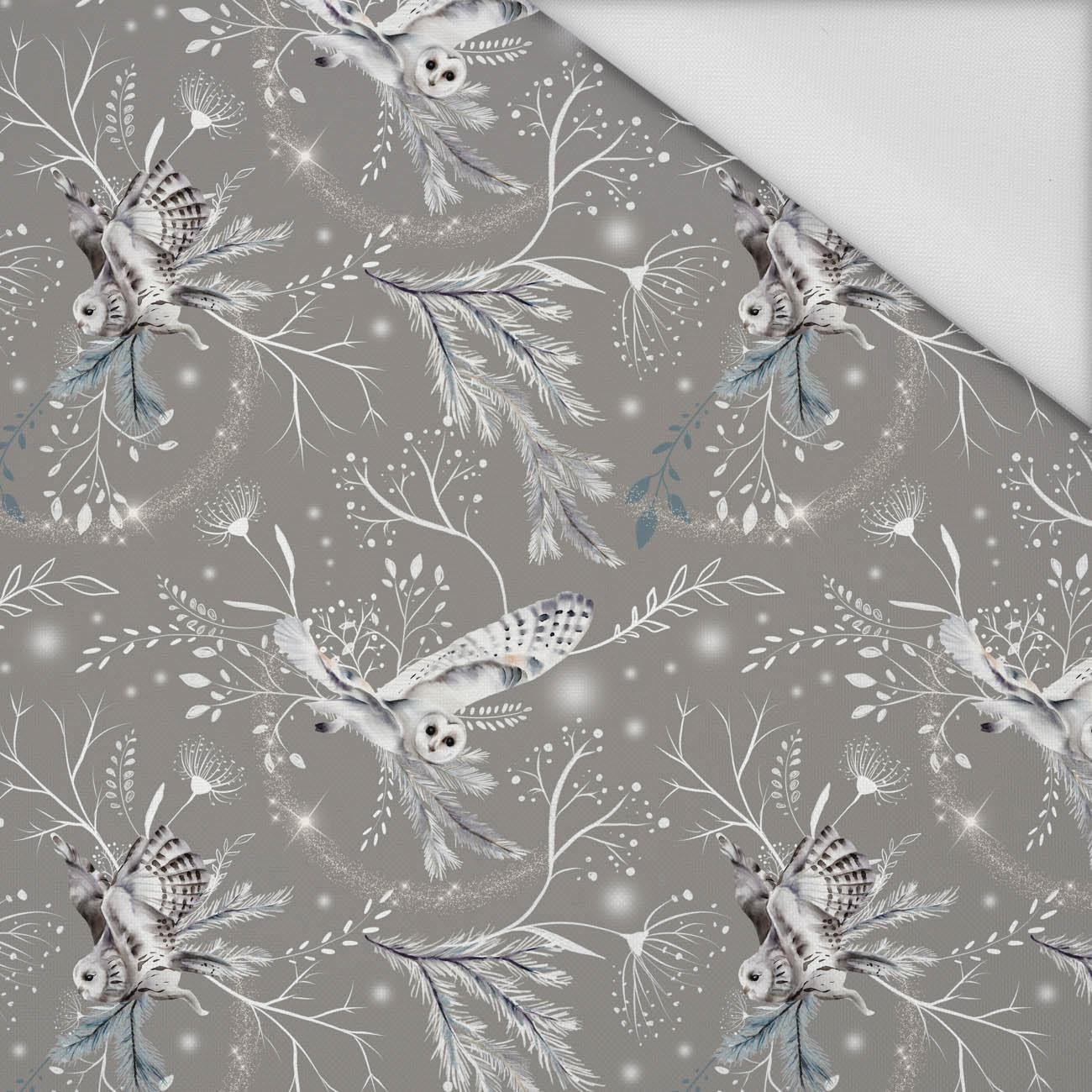 WINTER OWLS / grey (WINTER IN PARK) - Waterproof woven fabric