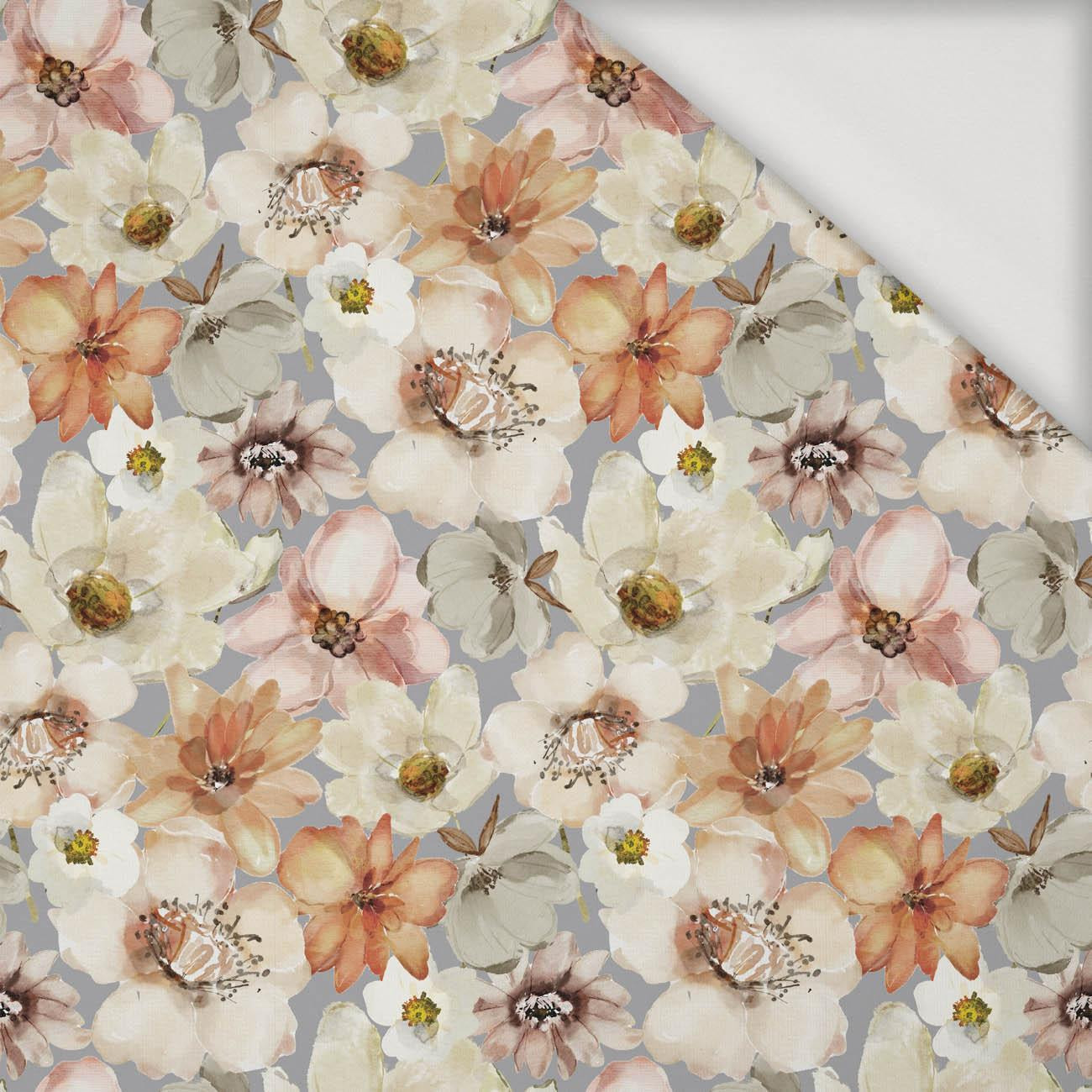 WATER-COLOR FLOWERS pat. 4 - Cotton woven fabric