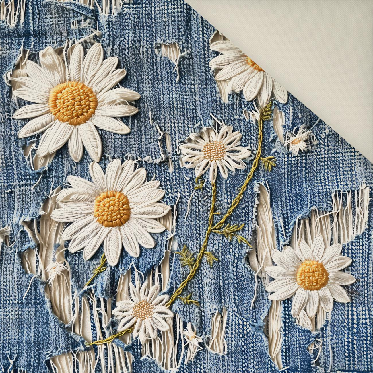 DAISIES DENIM IMITATION PAT. 3- Upholstery velour 