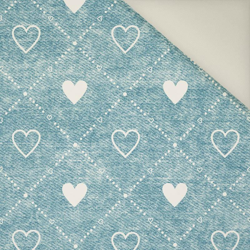 HEARTS AND RHOMBUSES / vinage look jeans (sea blue)- Upholstery velour 