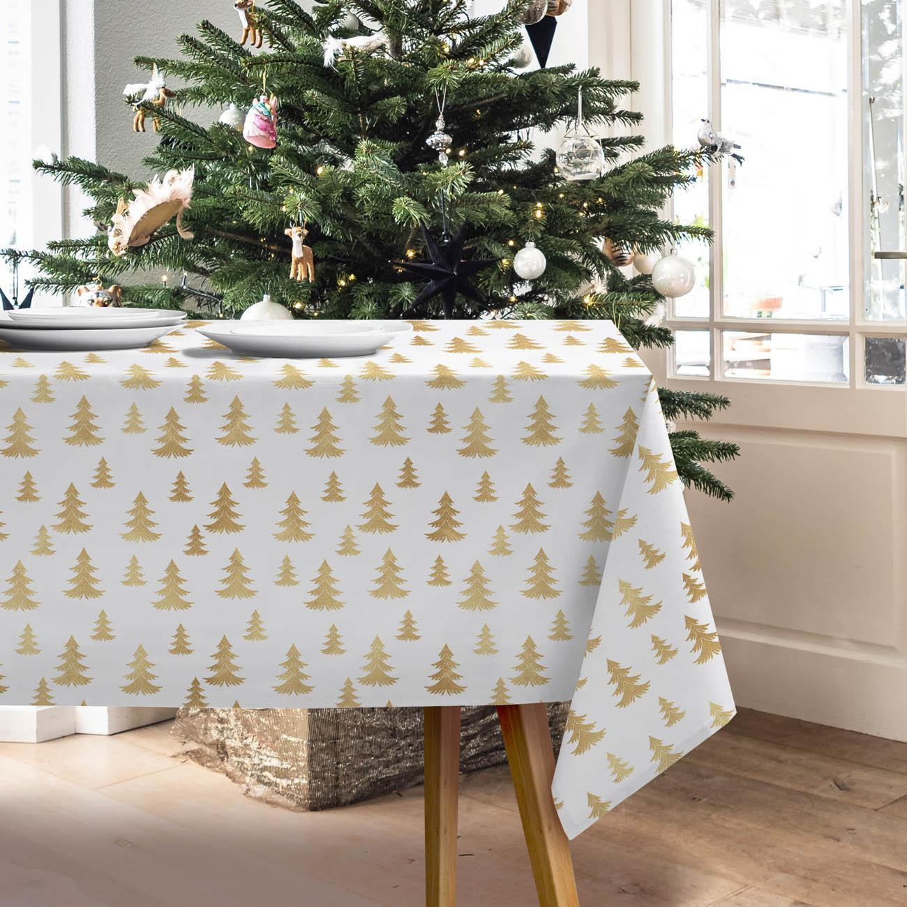 GOLDEN CHRISTMAS TREES (WHITE CHRISTMAS) - Woven Fabric for tablecloths