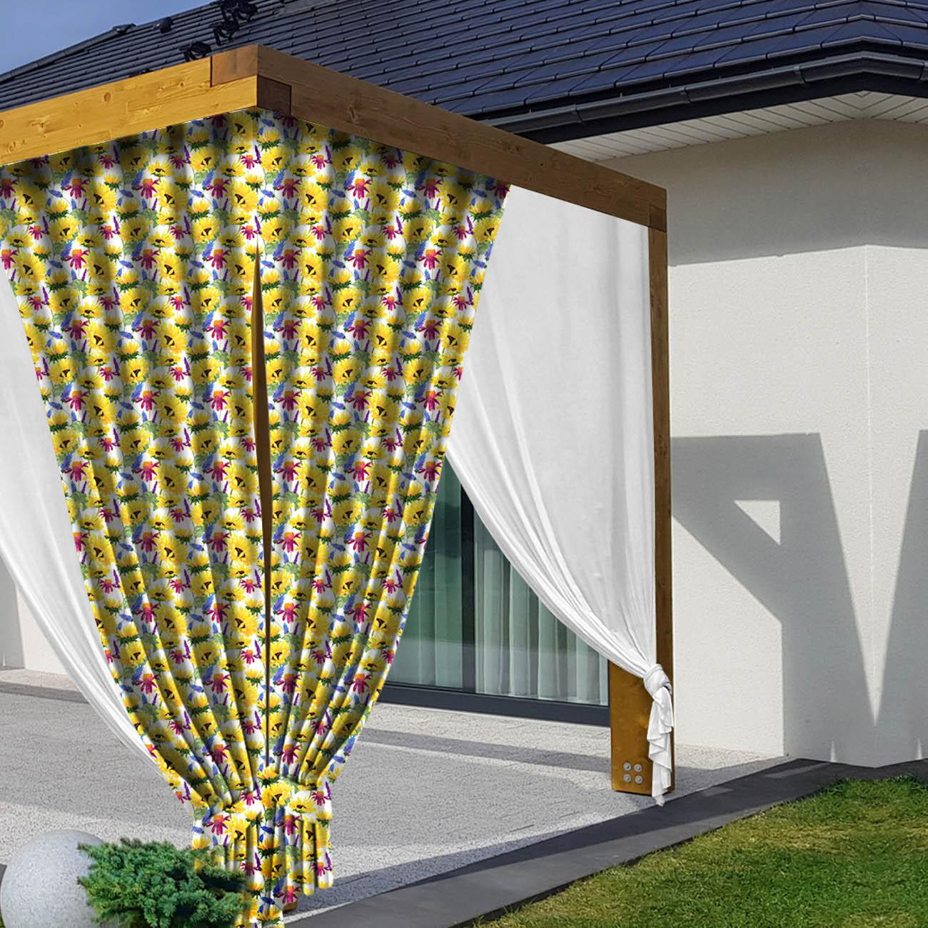SUNFLOWERS pat. 4 (BLOOMING MEADOW) - Woven fabric for outdoor curtains