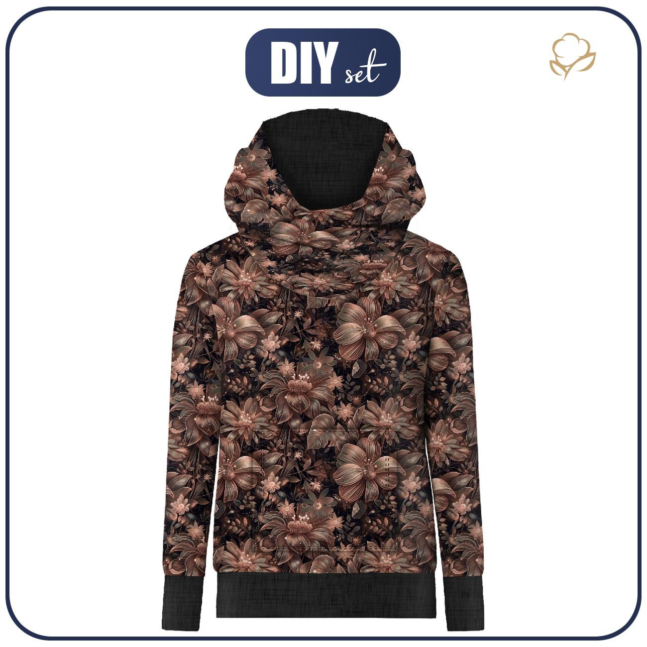 HYDROPHOBIC HOODIE UNISEX - FLOWERS PAT.10/ Mocha Mousse - sewing set