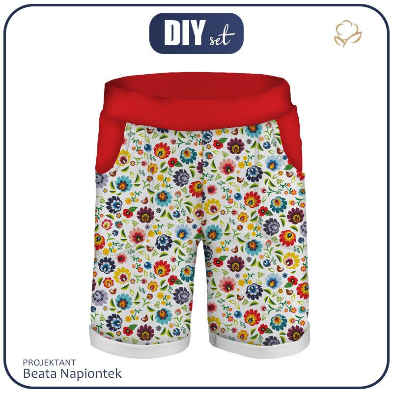 KID`S SHORTS (RIO) - LOWICZ FOLKLORE / white - looped knit fabric 