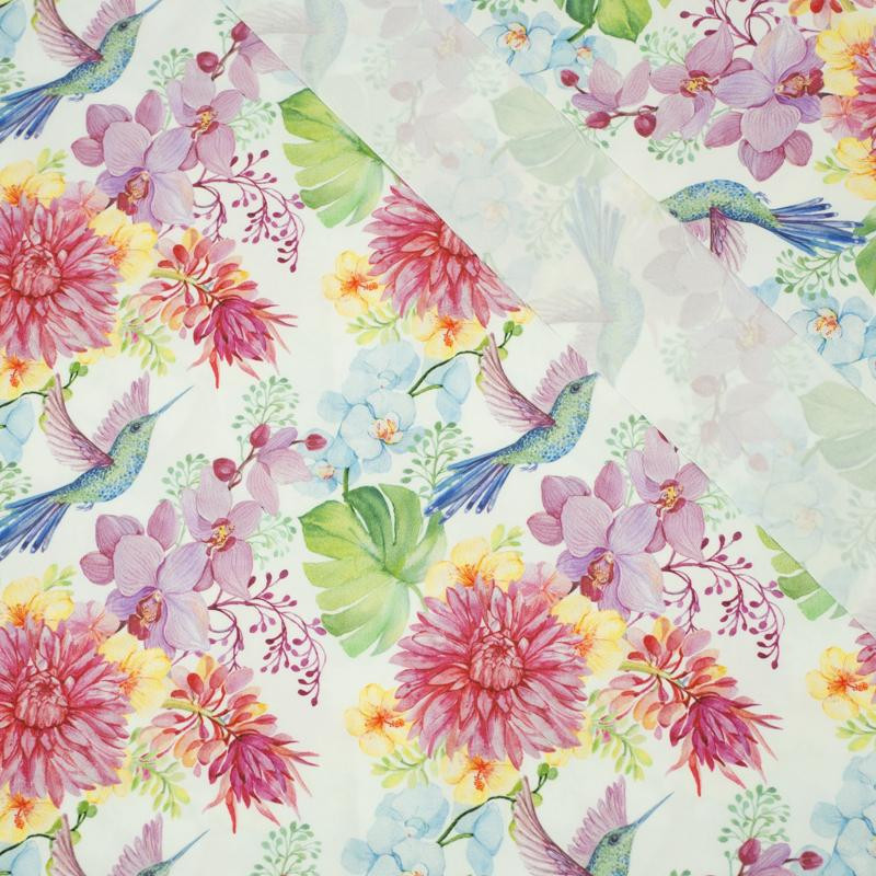 HUMMINGBIRDS AND FLOWERS - quick-drying woven fabric