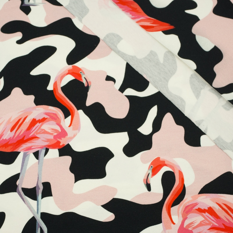 CAMOUFLAGE FLAMINGOS - single jersey with elastane TE210